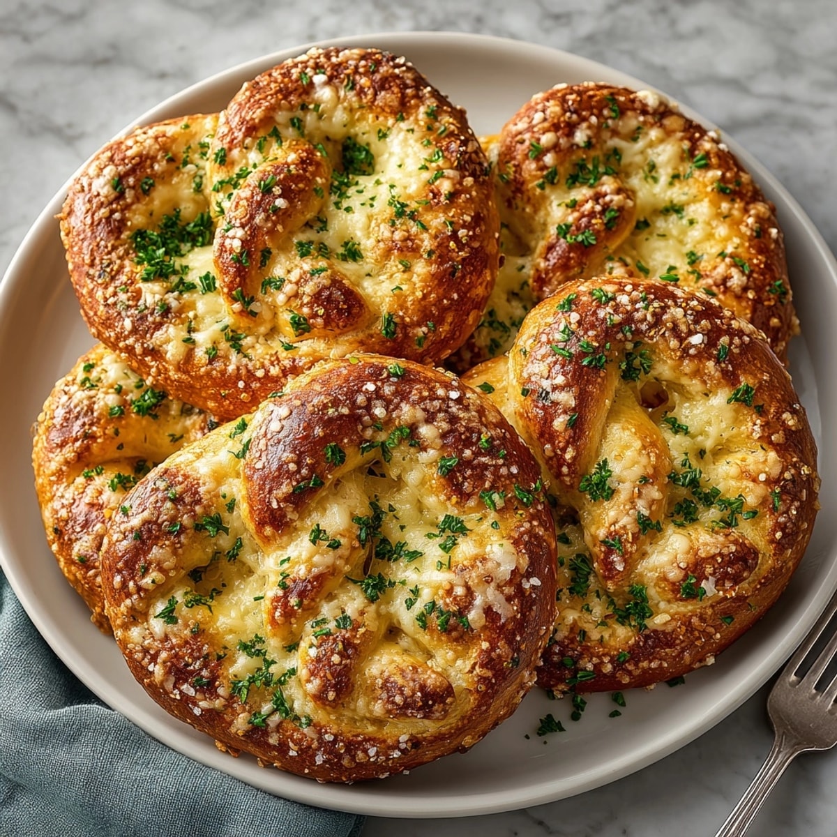 Warm, buttery Cheddar Garlic Pretzel Twists, ready to enjoy with your favorite dip.