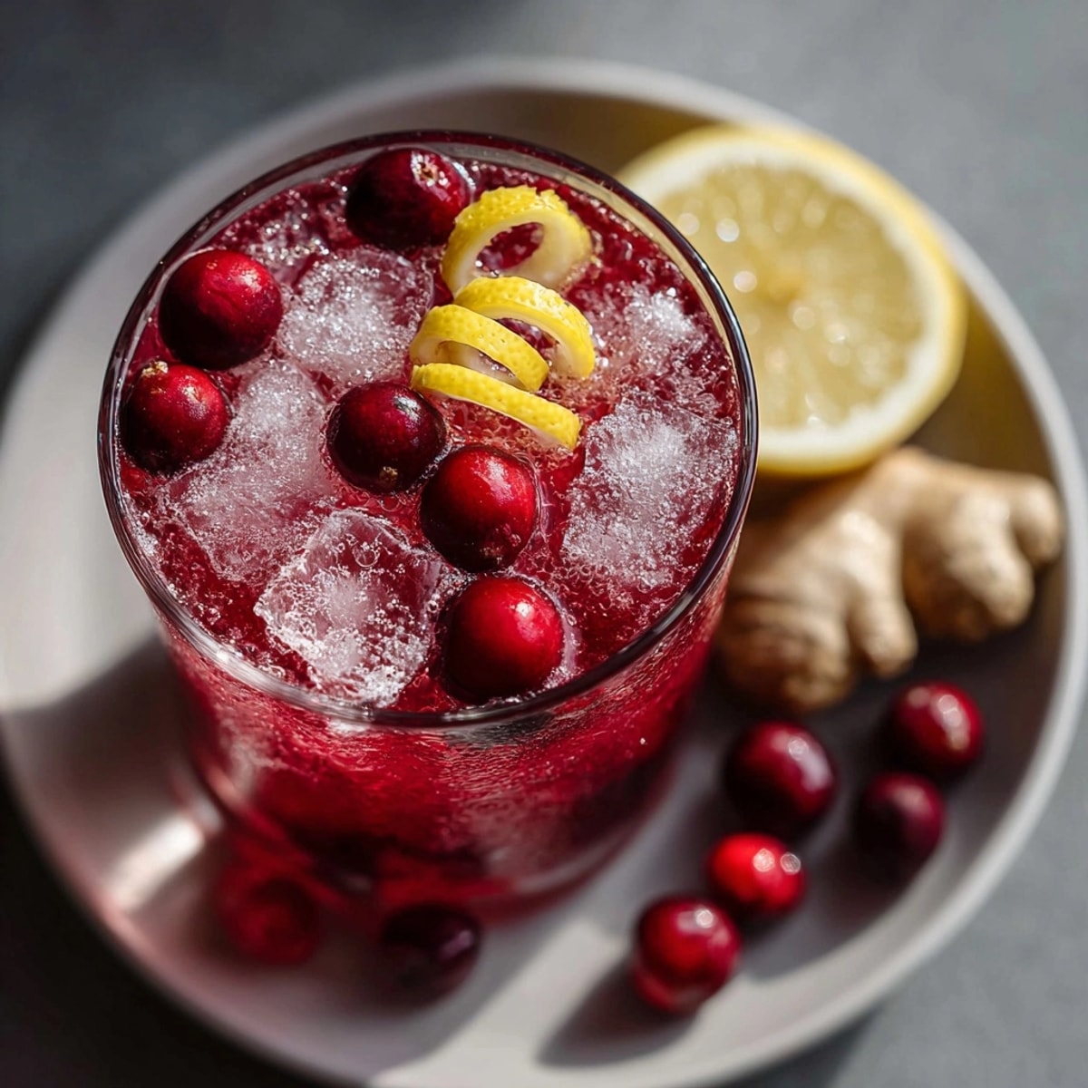 Homemade Cranberry Ginger Fizz Mocktail: a tart, sweet, and gingery festive alcohol-free beverage.
