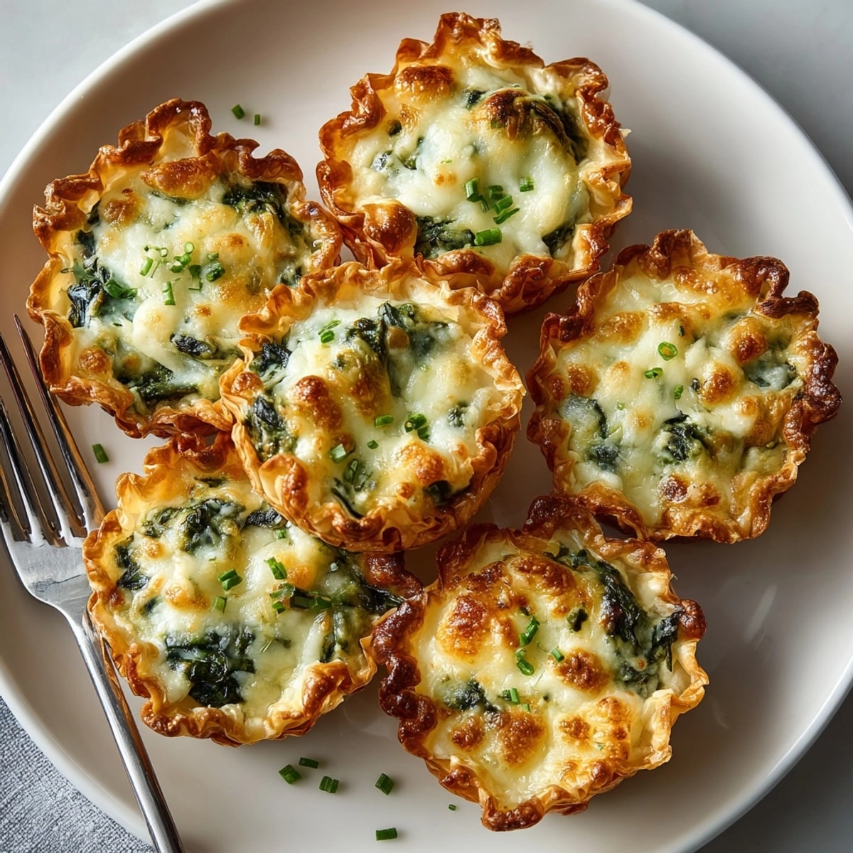 Imagine savory Baked Mozzarella Spinach Dip Cups: spinach, cheese, and flaky crust in every bite.