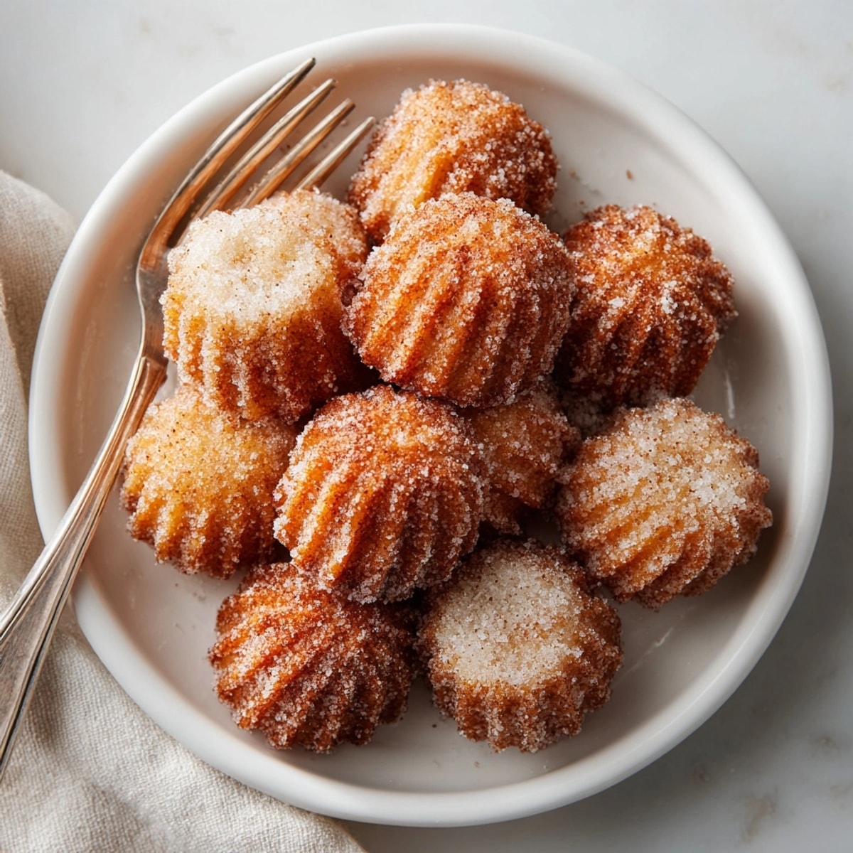 Warm and sugary mini cinnamon sugar churro bites recipe: a delightful, crunchy treat.