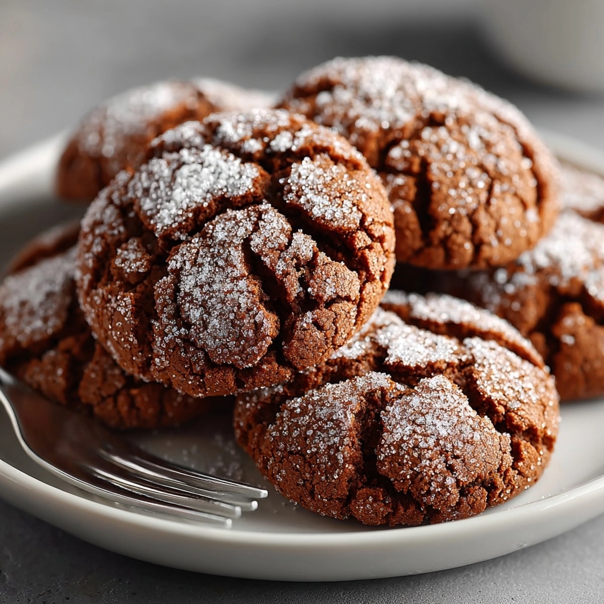 Golden brown Gingerbread Crinkle Cookies, freshly baked, cooling on a wire rack suggesting warm, holiday flavors.