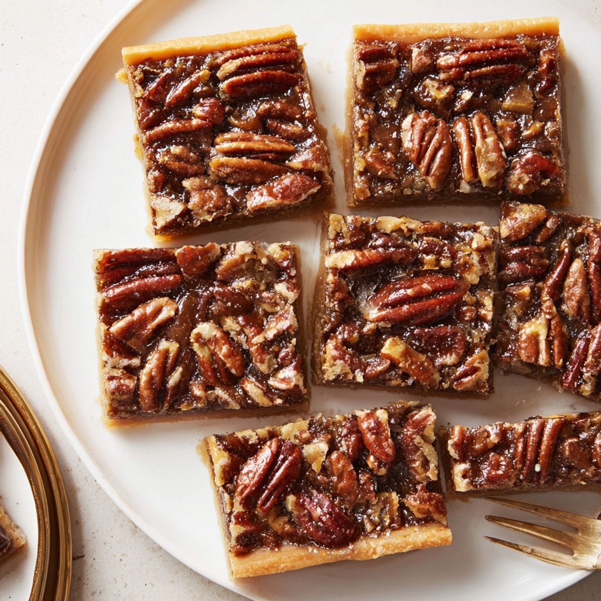 Warm, gooey Pecan Pie Bars baking in the oven, filling the kitchen with nutty aromas.