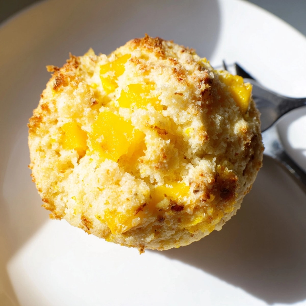 Homemade Mango Lemon Ricotta Muffins, soft texture showcased; perfect for breakfast treat.