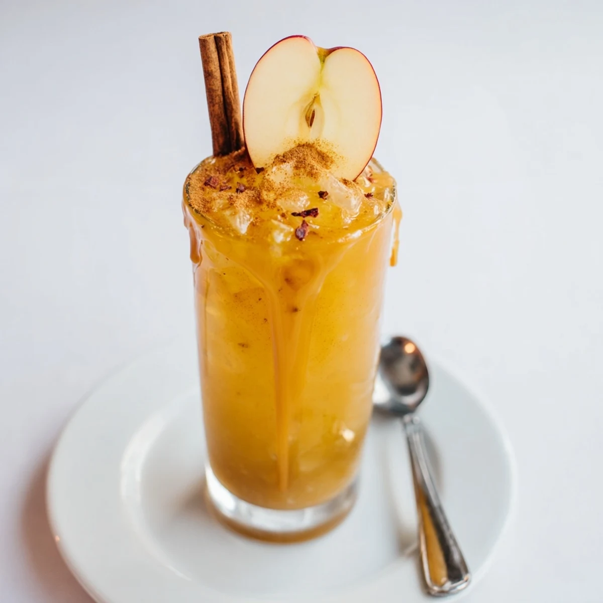Crisp and refreshing Spicy Caramel Apple Mule garnished with cinnamon sticks and apple slices.