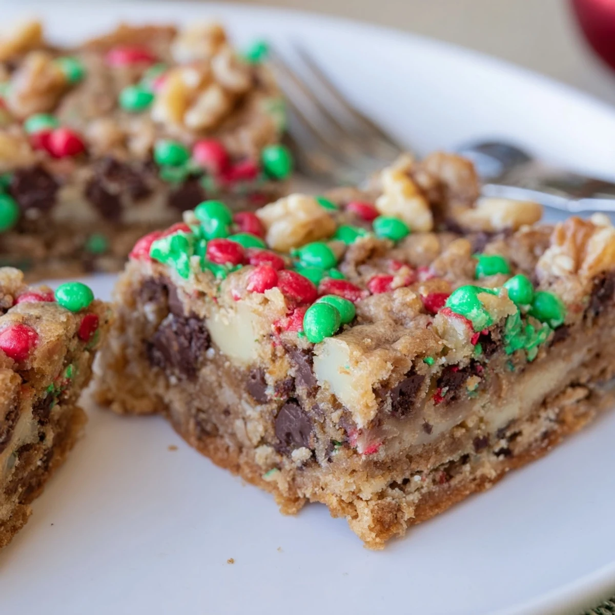 Soft, chewy chocolate chip bars loaded with festive colors and delicious holiday spices.