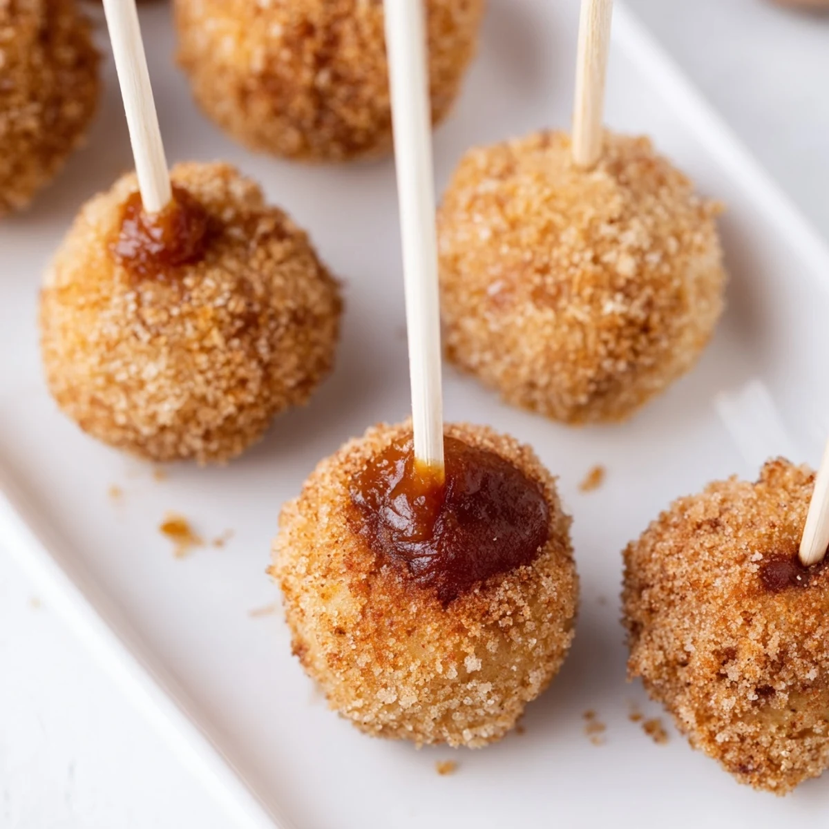 Deliciously spiced muffin pops, featuring caramel treats and crunchy cinnamon sugar coating.