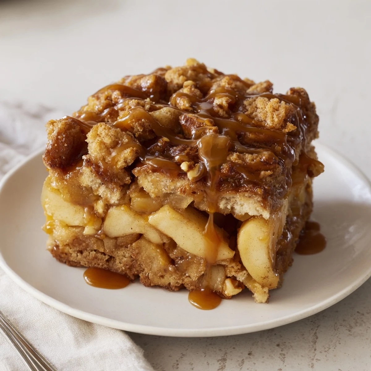 Warm Caramel Apple Flaky Pretzel Biscuit Bars with buttery layers and spiced apples.