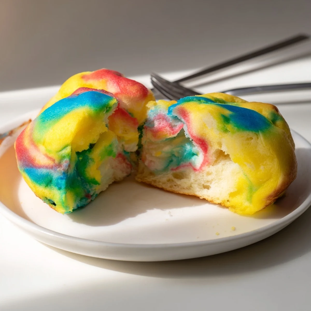 Cloud bread rainbow version baked to perfection, showcasing vibrant colors and fluffy texture.  