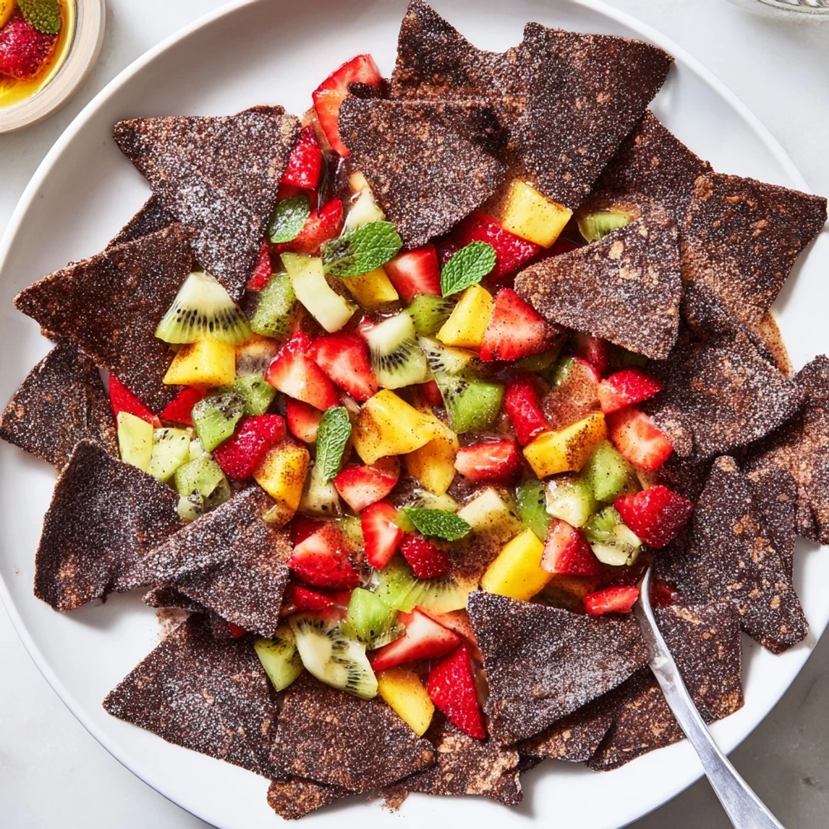 Crispy Dessert Chips & Salsa with colorful fresh fruit for a delightful twist.  