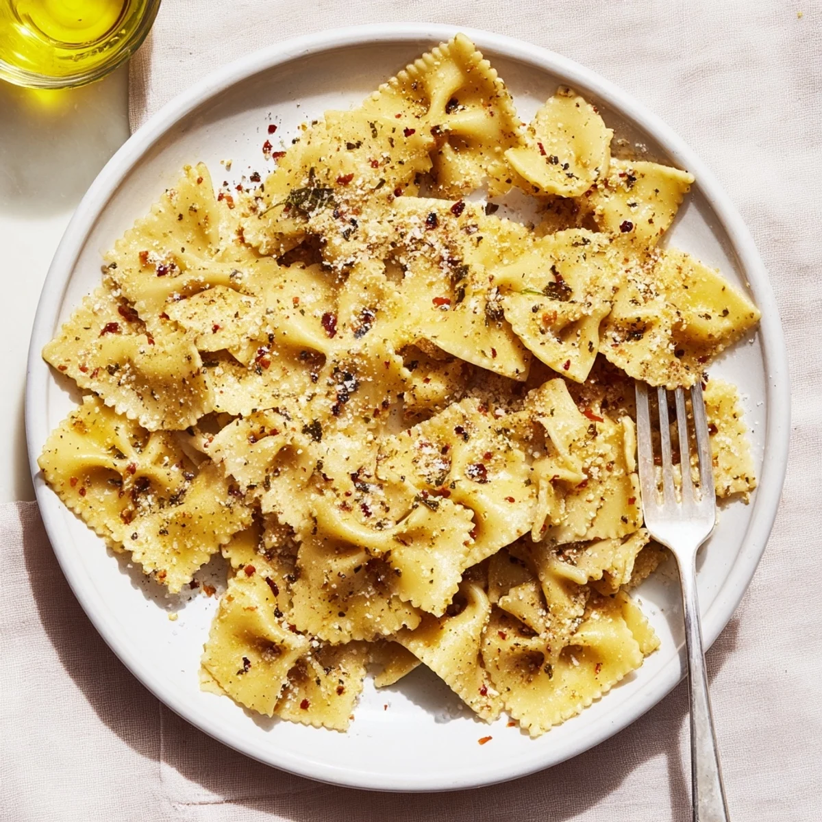 Crispy pasta chips seasoned with garlic and paprika, perfect for dipping or snacking.  