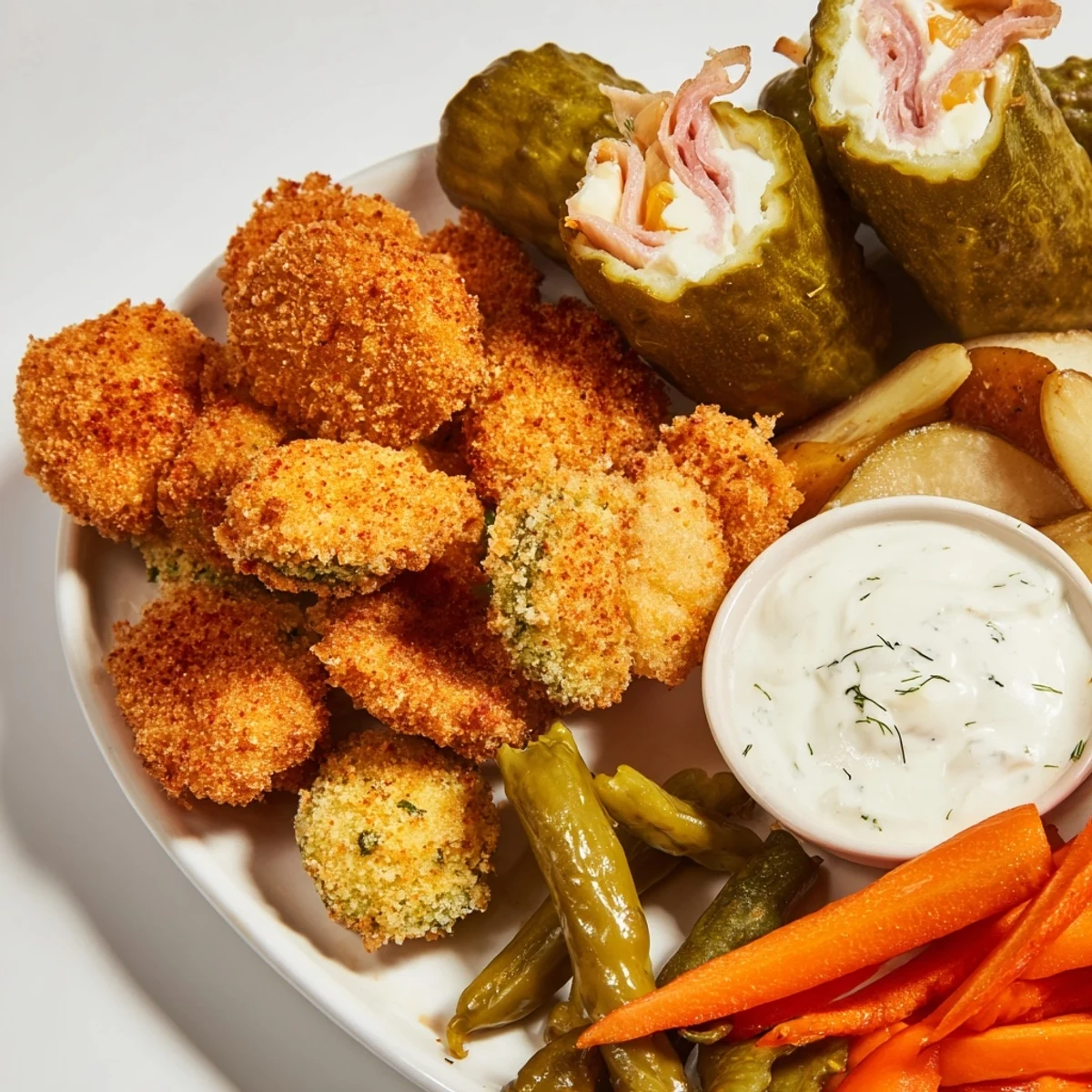 Crispy fried pickles with creamy ranch dipping sauce for a flavorful pickle lovers meal.