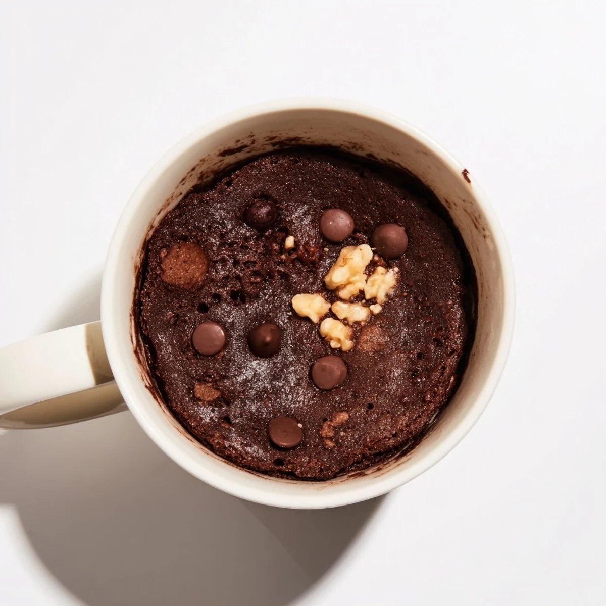 Steaming-hot chocolate microwaved mug cake, ready to enjoy straight from the mug.