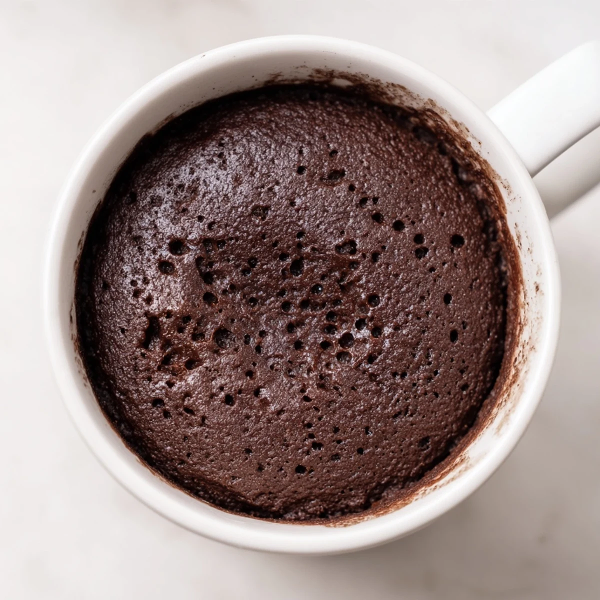 Steaming hot microwave mug cake, a quick chocolate dessert, ready in a single serving.