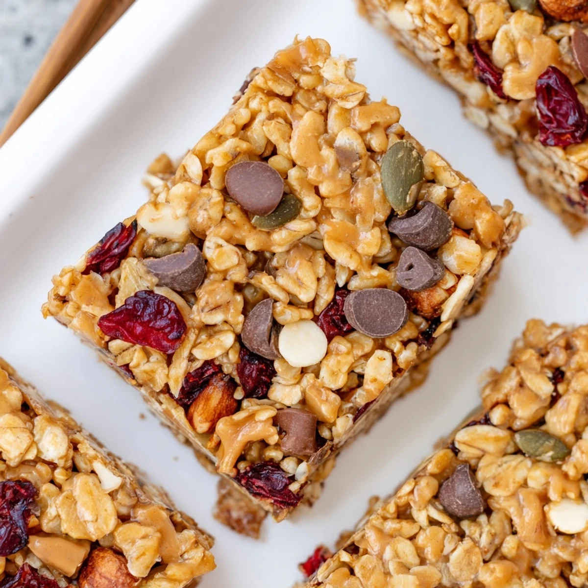Close-up of freshly baked homemade granola bars; a wholesome snack, perfect for breakfast or lunch.