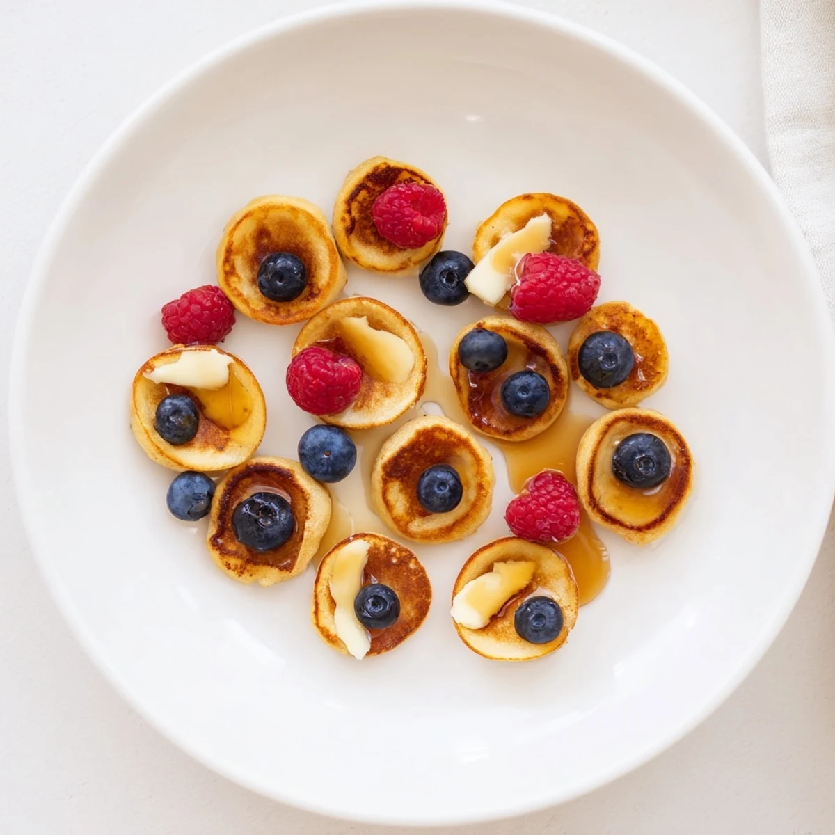 Warm, fluffy mini pancakes presented as pancake cereal, ready to be enjoyed with a spoon!