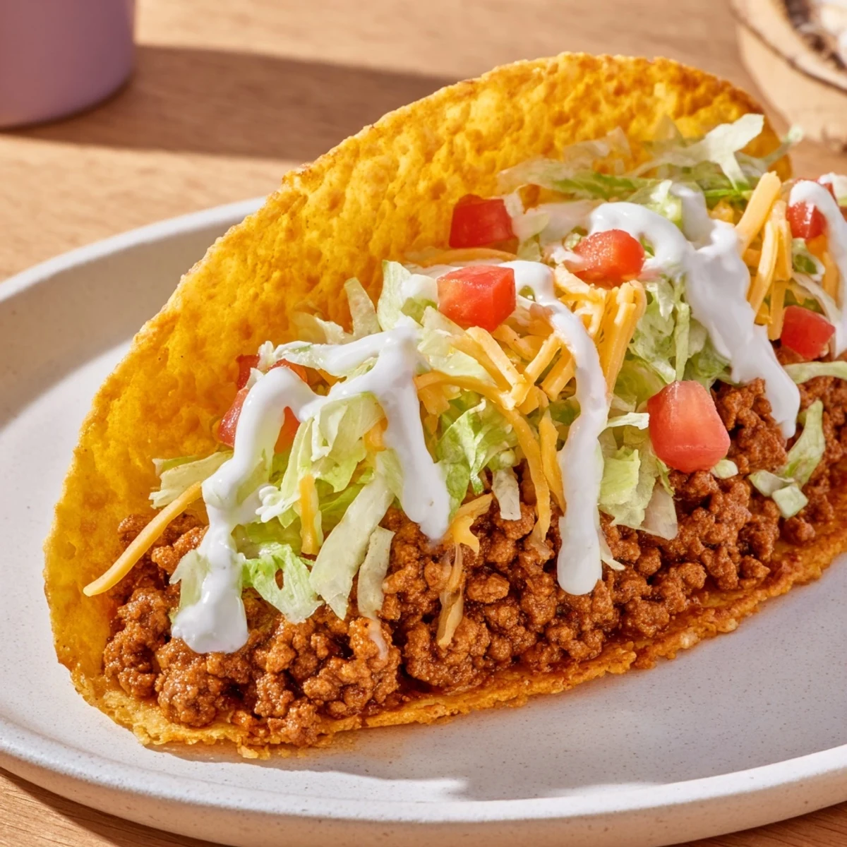 Close-up of a loaded Cheesy Gordita Crunch Taco: a delicious, satisfying Tex-Mex meal at home.