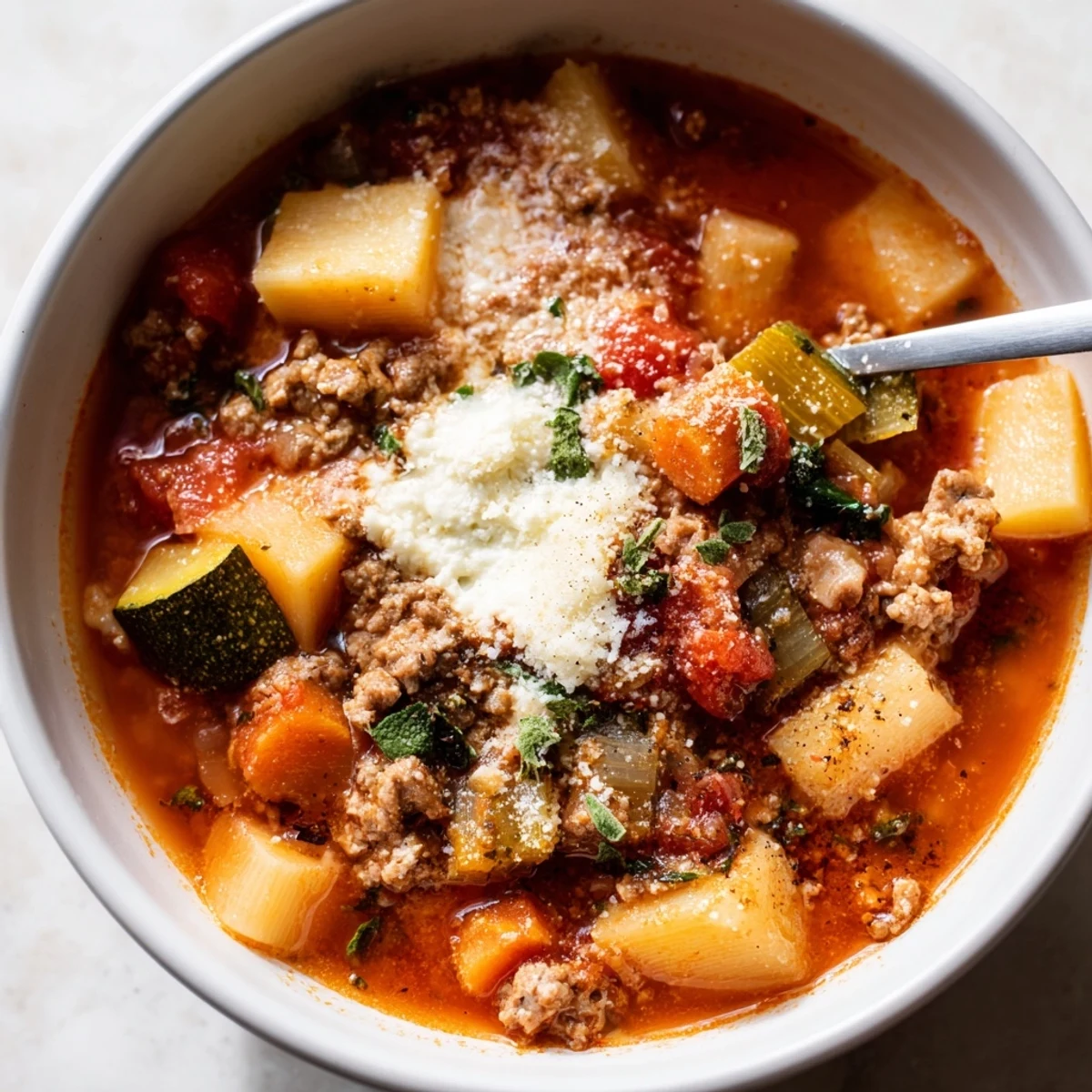 Hearty, filling Healthy Lasagna Soup: a comforting Italian-American meal perfect for chilly evenings.