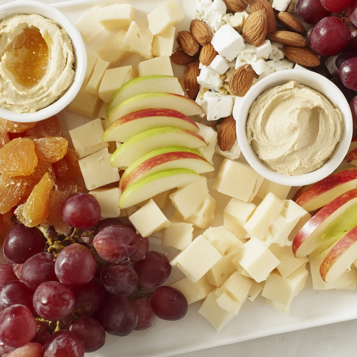 A fully-loaded Picnic Basket Snack Board, featuring fresh grapes, cheese, and crunchy crackers ready to enjoy.