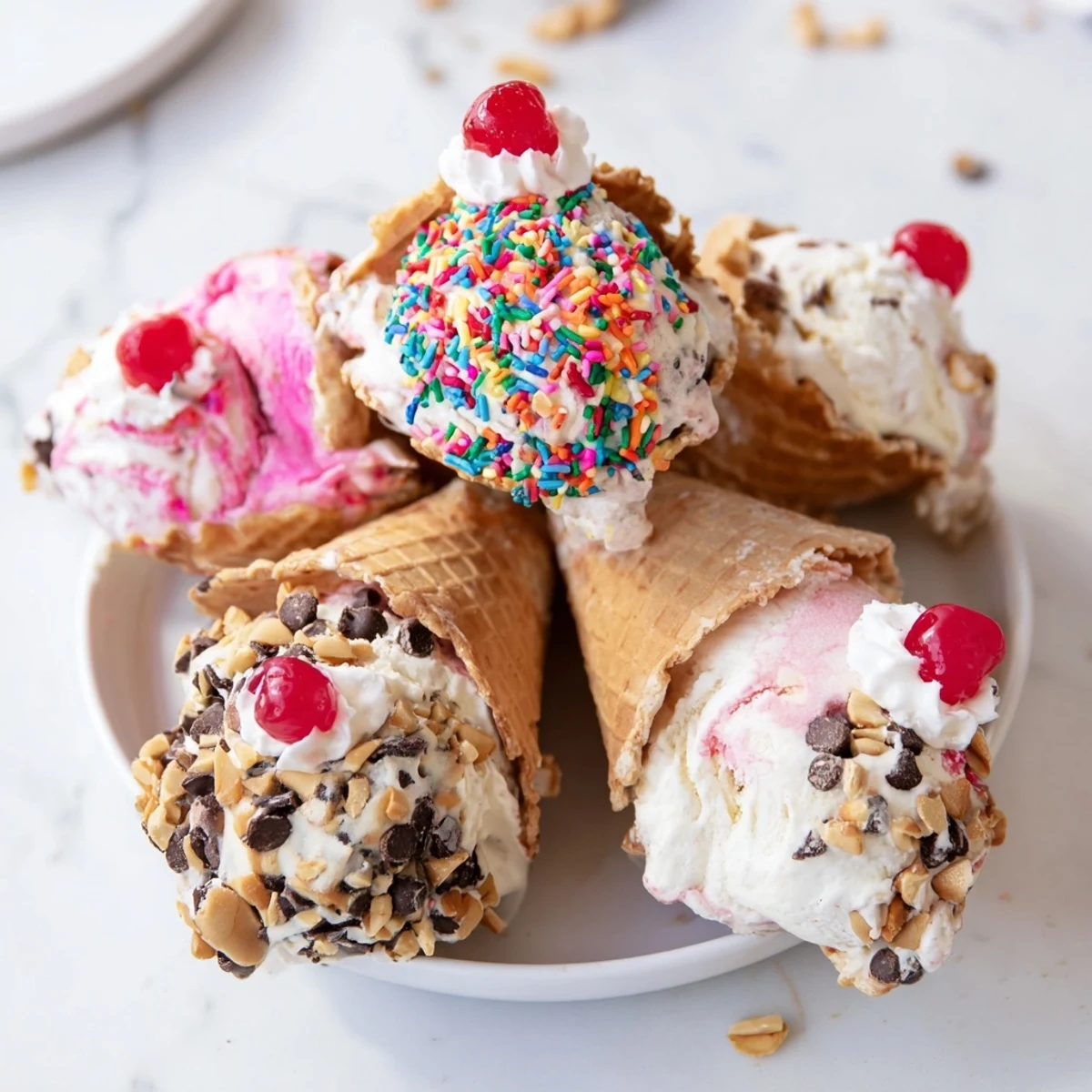 Delicious Ice Cream Cone Grazing Board, a colorful dessert board ready for everyone to create their own treat.