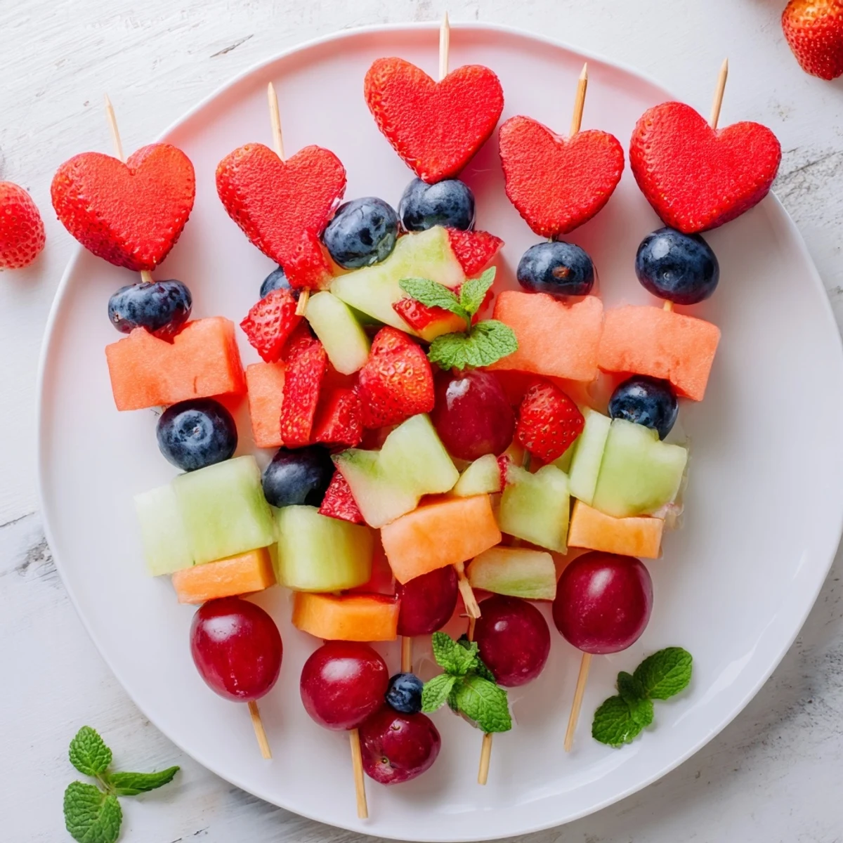 Vibrant Berry Good Heart Fruit Skewers offer a refreshing mix of fruit hearts, perfect for a healthy snack.