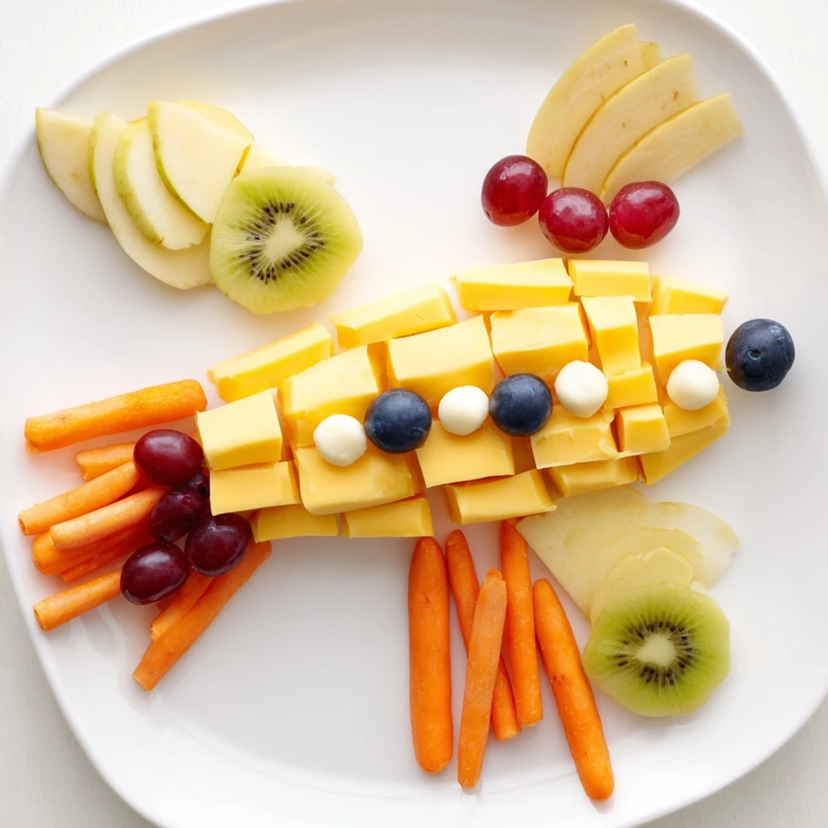 Vibrant Spaceship Launch Snack Board, a visually stunning appetizer featuring cheese, crackers, and delicious dipping sauces.