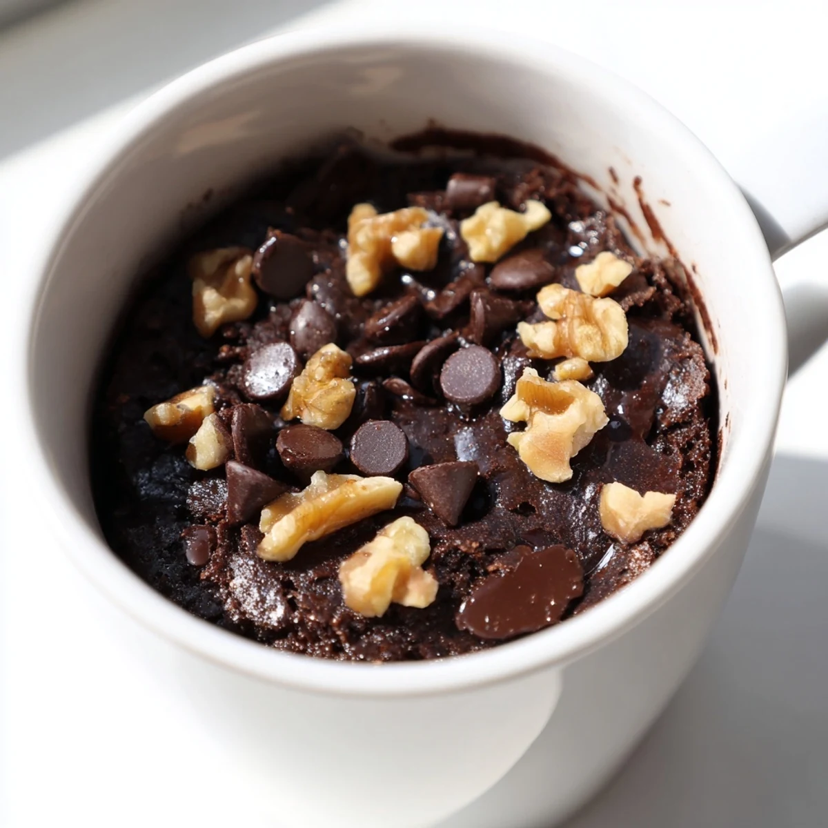Steam rising from a luscious, homemade Mug Brownie, made in under three minutes flat.