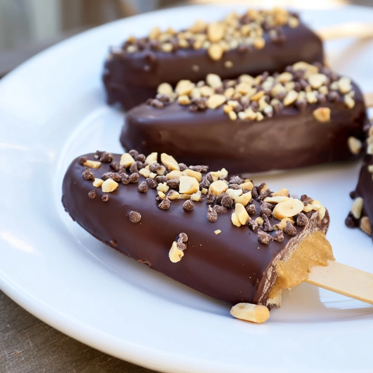 Enjoy refreshing, homemade Frozen Banana Chocolate Pops—peanut butter and banana dipped in rich dark chocolate.