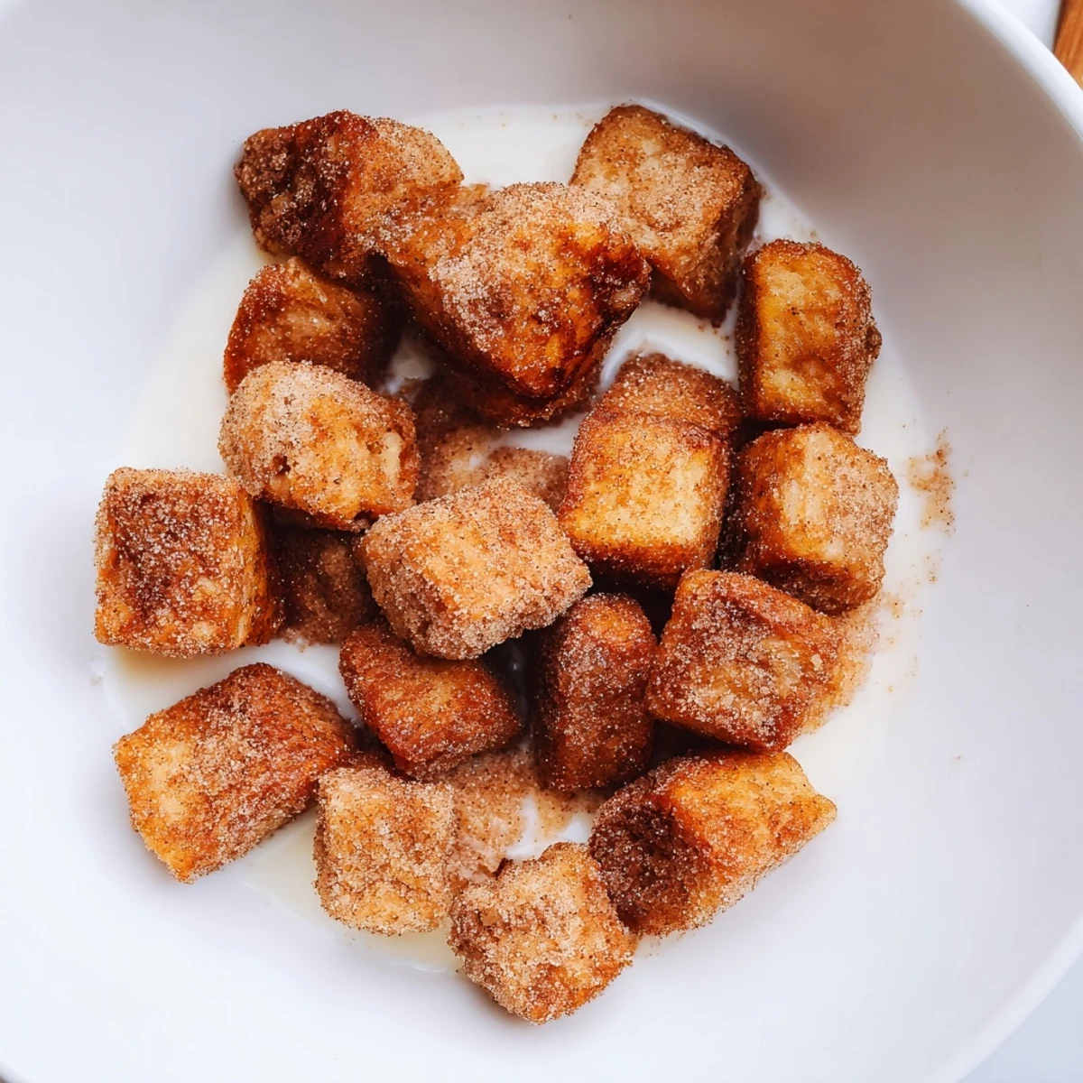 Golden, crispy French Toast Cereal, perfect for a quick breakfast with a sweet cinnamon-sugar coating.