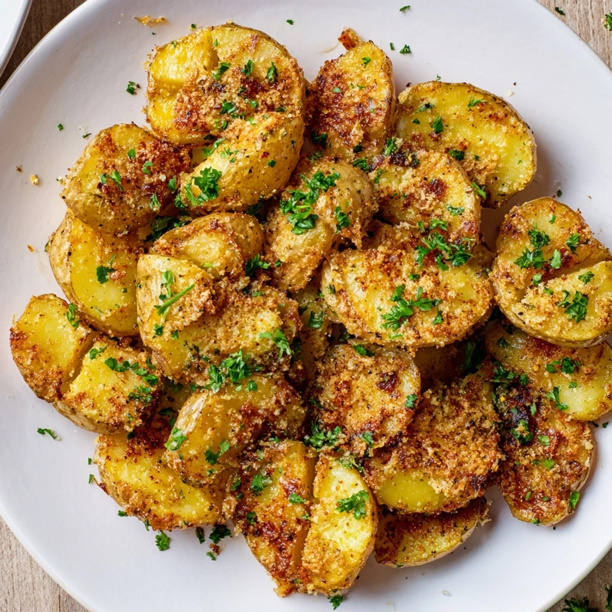 Golden, ultra-crispy Garlic Parmesan Potatoes, perfect side dish, ready for your dinner!