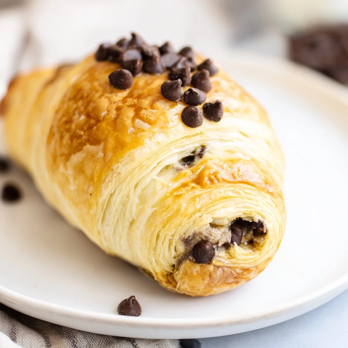 Golden-brown Viral Crookie hybrid, fresh from the oven, showing flaky pastry and melty chocolate.