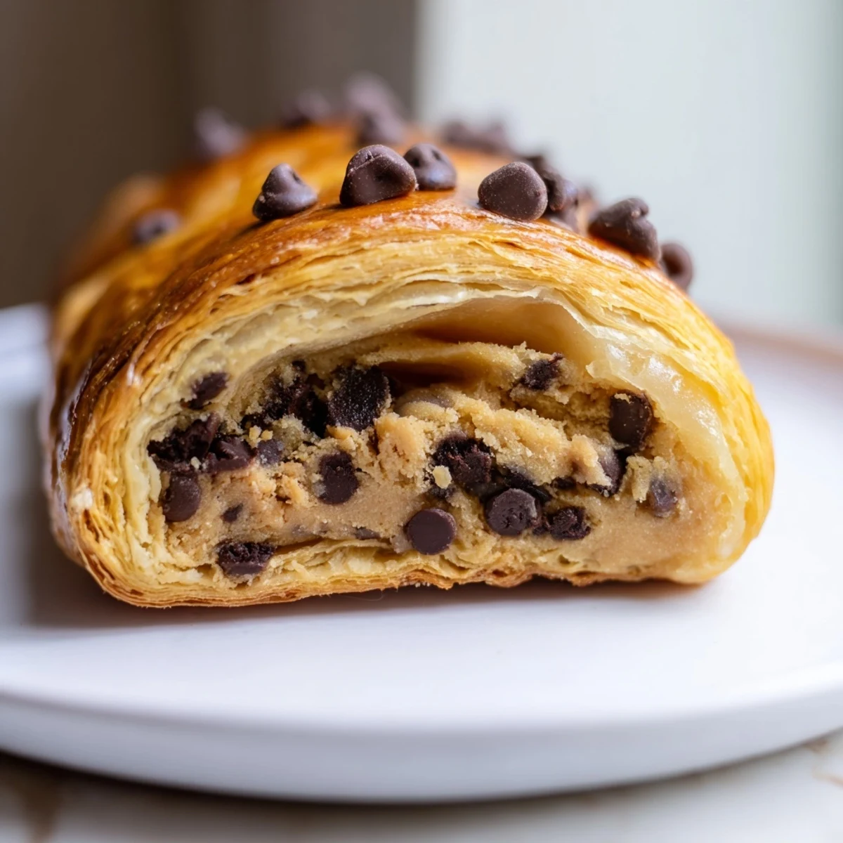 Warm and decadent Viral Crookie, revealing a delicious fusion of croissant and cookie textures.