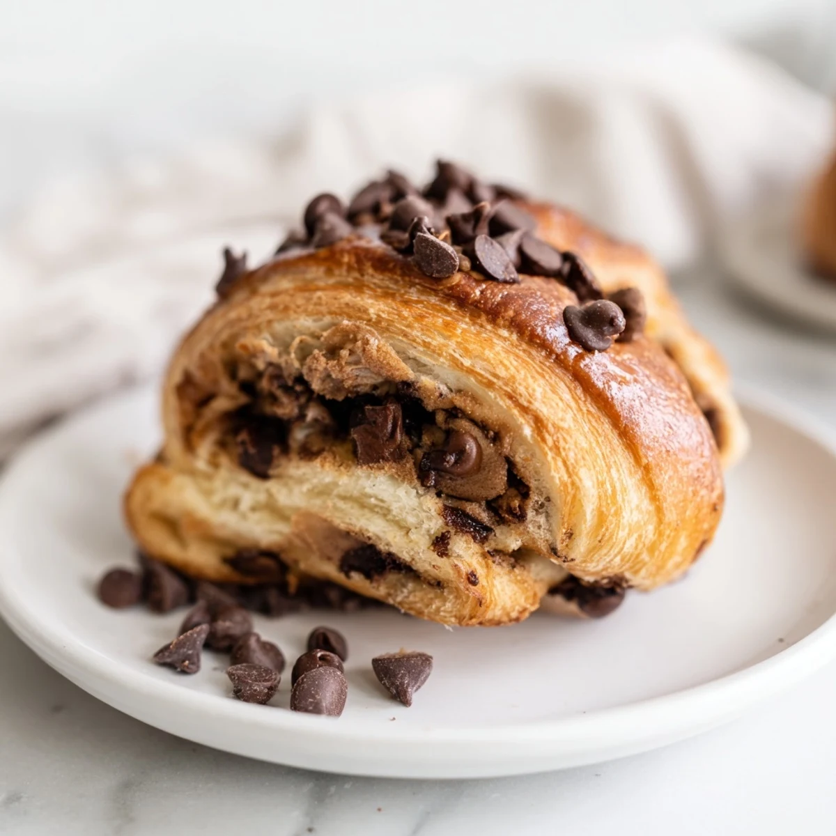Close-up of a perfectly baked Viral Crookie, highlighting its buttery layers and chocolatey goodness.