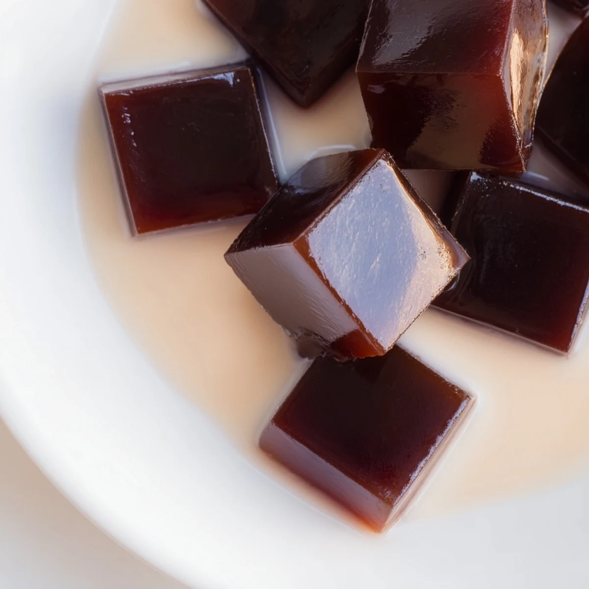 Cool, sweet, and jiggly: a visually appealing Coffee Jelly Drink, ideal for a creamy treat.