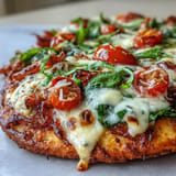 A close-up of savory Crispy Garlic Parmesan Naan Pizza bubbling with cheese and herbs, ready to slice and serve.
