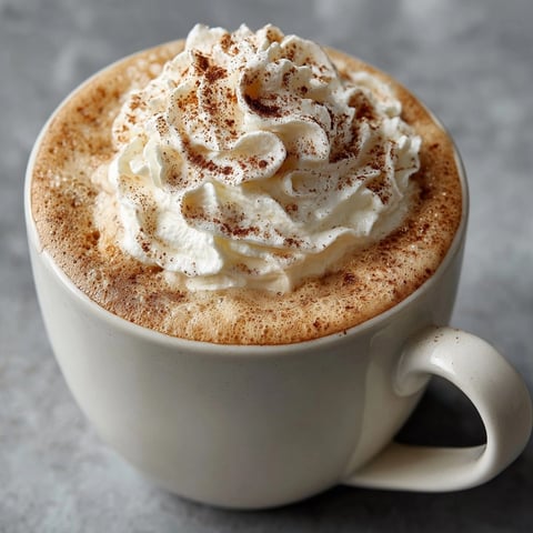 Frothy, golden Pumpkin Spice Latte in a clear mug, speckled with aromatic spices.