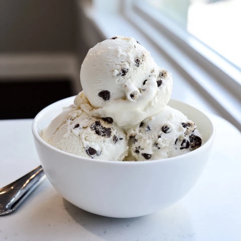 Creamy cottage cheese ice cream mixed with edible cookie dough bites, perfect dessert.  