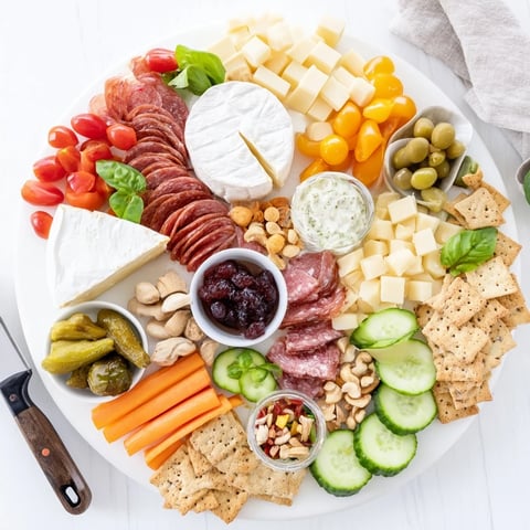 A beautiful Girl Dinner Platter loaded with colorful cheeses, fruits, and dips.