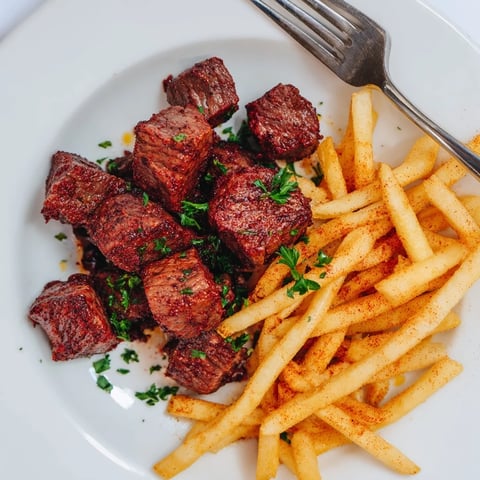 Juicy Blackened Cajun Steak Bites, perfectly seared and garnished with parsley.  
