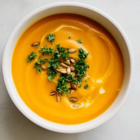 Creamy Butternut Squash & Pear Soup topped with chives offers warming flavors for your next meal.
