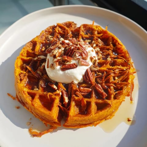 Golden-brown Sweet Potato Waffle Hack, crispy and delicious, ready for your favorite toppings.