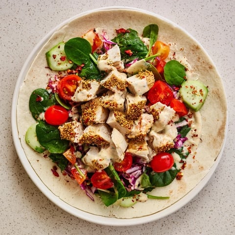Tender Greek Yogurt Chicken Shawarma Christmas Wrap, a colorful and flavorful holiday meal, ready to enjoy.