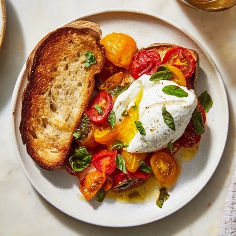 Golden, toasted Tomato Basil Burrata Stuffed Grilled Cheese oozes creamy cheese in this satisfying sandwich.
