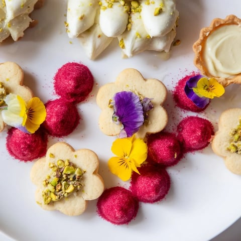 A beautifully arranged Daisy Chain Dessert Tray filled with colorful cookies and treats for your party.