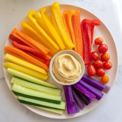 Brightly colored Rainbow Arch Bright Veggie Sticks, an inviting appetizer with fresh, crunchy textures.