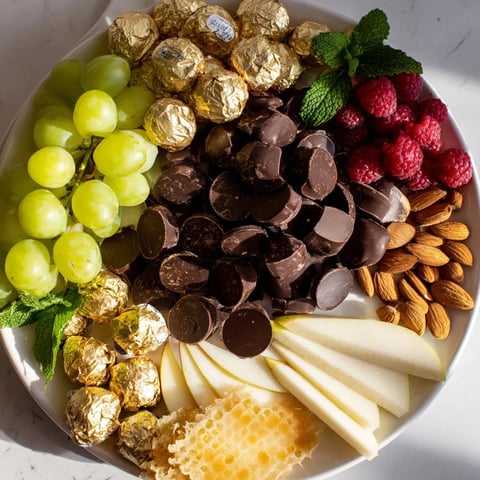 New Years Gold Foil Wrapped Chocolate Board, a radiant spread with golden chocolate and fresh berries.