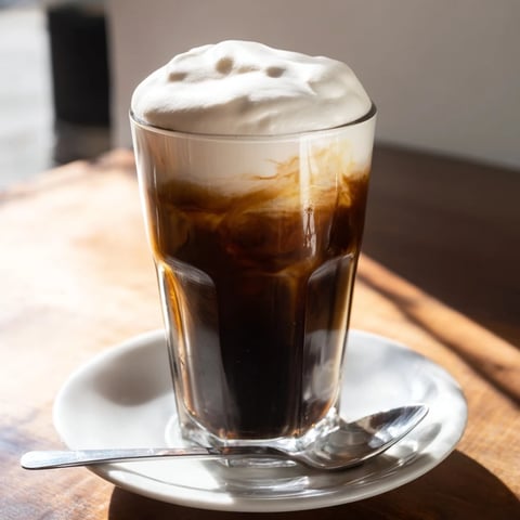 Fluffy Starbucks cold foam atop a chilled iced coffee, a delightful, creamy, and visually appealing coffee drink.