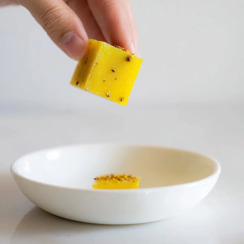 Golden Lemon Ginger Turmeric Wellness Cubes frozen in a clear ice cube tray, ready to add to hot tea or smoothies.