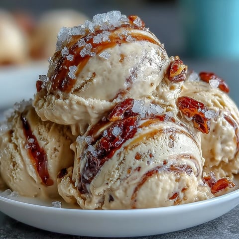 Creamy tahini ice cream with Medjool dates and a sprinkle of flaky sea salt, served in a chilled bowl. Rich, nutty flavors and sweet date swirls create a Middle Eastern-inspired dessert. Velvety tahini ice cream topped with homemade date compote and a touch of sea salt for a balanced sweet and savory treat. Silky tahini ice cream base with luscious Medjool date ribbons, garnished with sea salt for a gourmet frozen dessert experience.