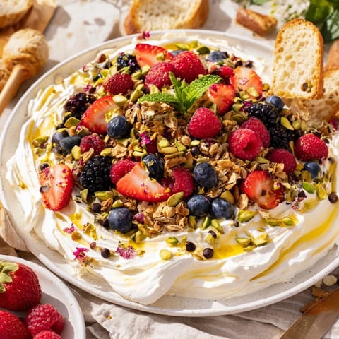 Indulge in a vibrant butter board dessert with berries and chocolate chips.  