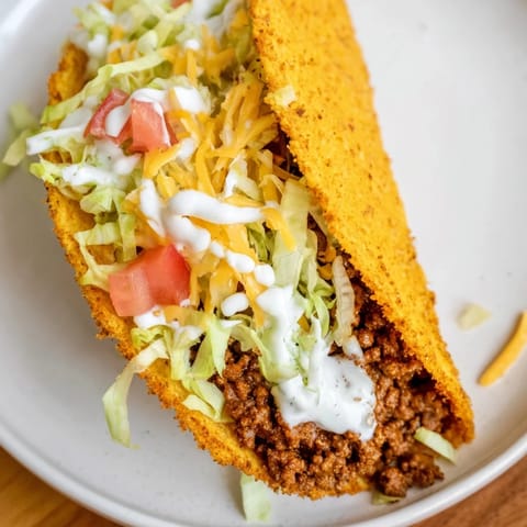 Textured, colorful Cheesy Gordita Crunch tacos, layered with beef, lettuce, and cheese, ready to eat.